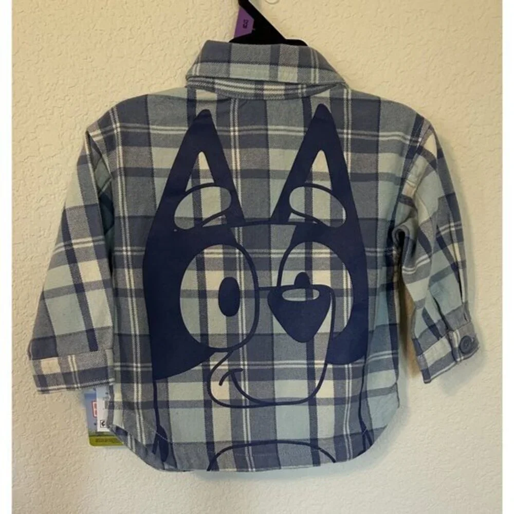 NWT Kids Bluey Long Sleeved Collared Button Down Flannel Shirt Size 12 Months - Picture 2 of 5